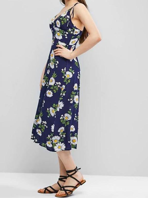 Cami Tie Shoulder Floral Midi Dress - Dresses - INS | Online Fashion Free Shipping Clothing, Dresses, Tops, Shoes - 02/07/2021 - Beach - Casual Dresses