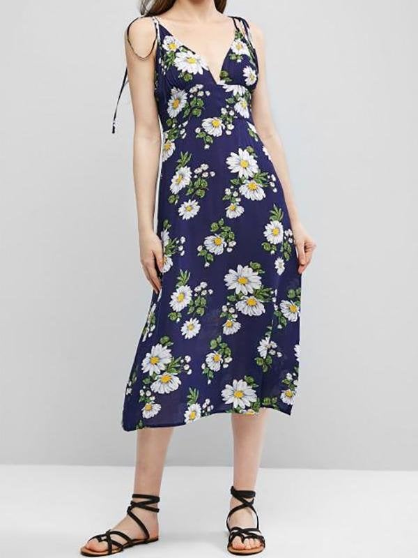Cami Tie Shoulder Floral Midi Dress - Dresses - INS | Online Fashion Free Shipping Clothing, Dresses, Tops, Shoes - 02/07/2021 - Beach - Casual Dresses