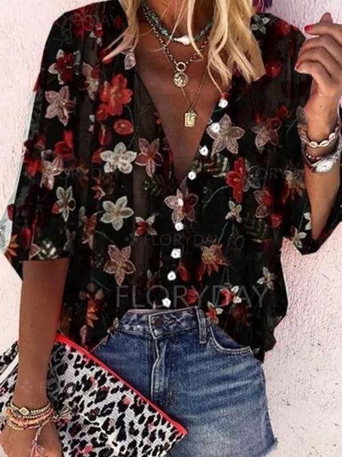 Cardigan Stand Collar Printed Casual Blouses - Blouses - INS | Online Fashion Free Shipping Clothing, Dresses, Tops, Shoes - 20-30 - 23/07/2021 - BLO2107231259