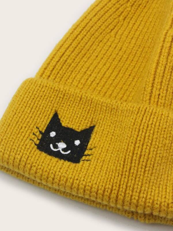 Cartoon Cat Embroidered Beanie - INS | Online Fashion Free Shipping Clothing, Dresses, Tops, Shoes