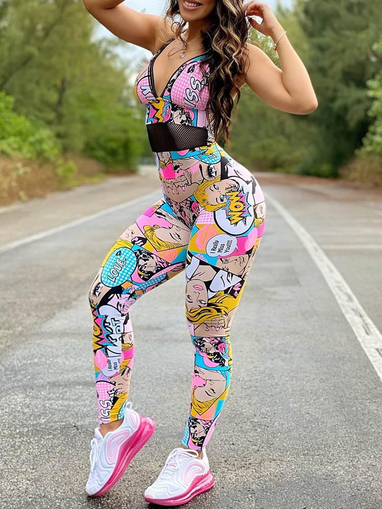 Cartoon Print Backless Yoga Athletic Fitness Jumpsuit - Jumpsuits - INS | Online Fashion Free Shipping Clothing, Dresses, Tops, Shoes - 04/05/2021 - Color_Multicolor - JUM210504037