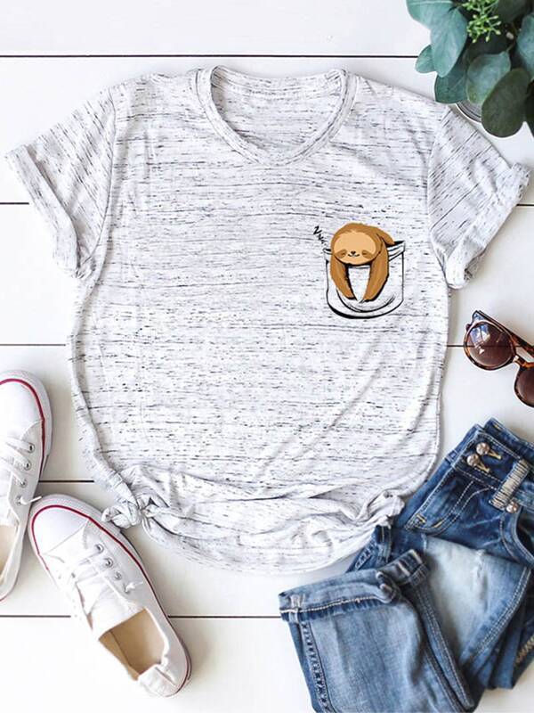 Cartoon Print Marled Tee - INS | Online Fashion Free Shipping Clothing, Dresses, Tops, Shoes