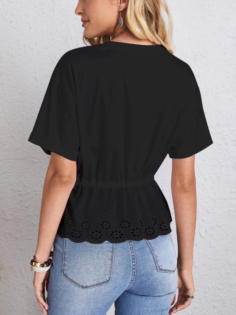 Casual All-match Lace Drawstring Hem Blouse - Blouses - INS | Online Fashion Free Shipping Clothing, Dresses, Tops, Shoes - 03/07/2021 - 20-30 - BLO2107031153