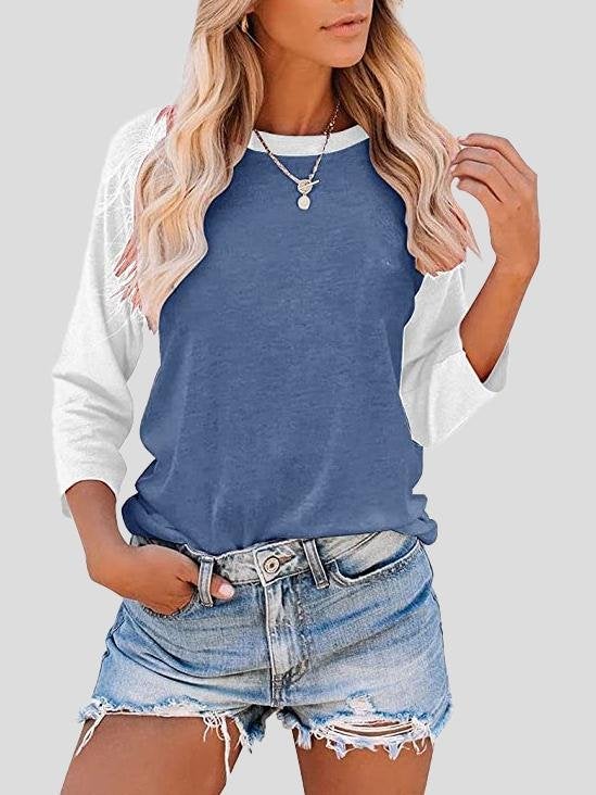 Casual Colorblock 3/4 Sleeves T-shirt - T-shirts - INS | Online Fashion Free Shipping Clothing, Dresses, Tops, Shoes - 10-20 - 15/07/2021 - color-black