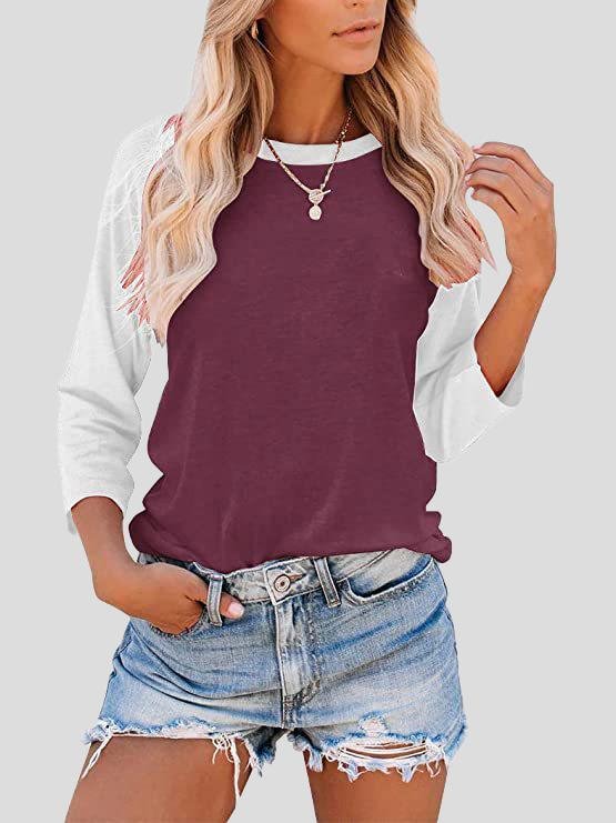 Casual Colorblock 3/4 Sleeves T-shirt - T-shirts - INS | Online Fashion Free Shipping Clothing, Dresses, Tops, Shoes - 10-20 - 15/07/2021 - color-black