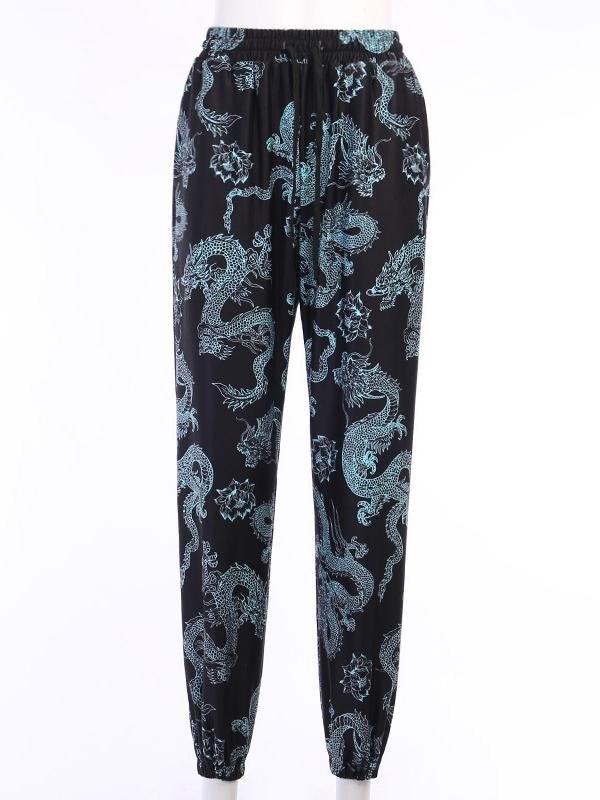 Casual Dragon Print Street Breathable Loose Wide Leg Pants - Pants - INS | Online Fashion Free Shipping Clothing, Dresses, Tops, Shoes - 10/05/2021 - Category_Pants - Color_Black