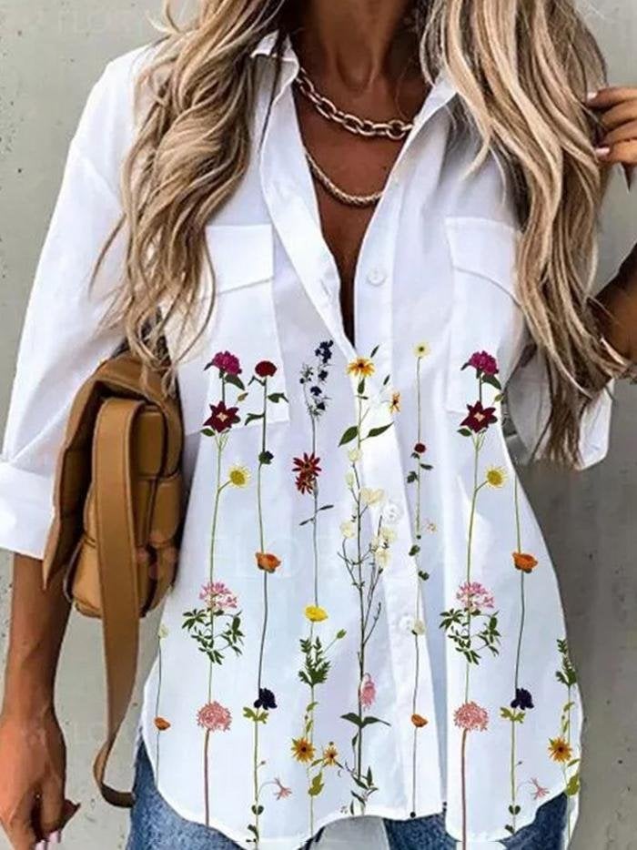 Casual Loose Floral Print Long-sleeved Shirt - Blouses - INS | Online Fashion Free Shipping Clothing, Dresses, Tops, Shoes - 14/07/2021 - 20-30 - BLO2107141194