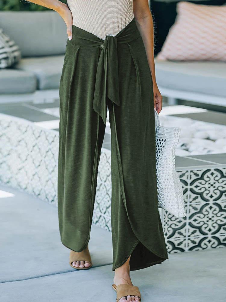 Casual Loose Knit Belt Tie Trousers - Pants - INS | Online Fashion Free Shipping Clothing, Dresses, Tops, Shoes - 11/06/2021 - Bottoms - Color_Coffee