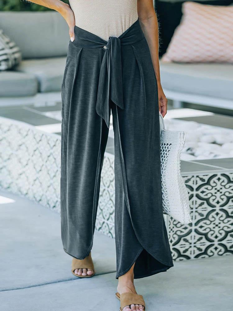 Casual Loose Knit Belt Tie Trousers - Pants - INS | Online Fashion Free Shipping Clothing, Dresses, Tops, Shoes - 11/06/2021 - Bottoms - Color_Coffee