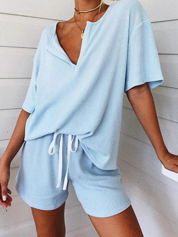 Casual Loose V-neck Short-sleeved Fashion Sports Suit - Two-piece Outfits - INS | Online Fashion Free Shipping Clothing, Dresses, Tops, Shoes - 13/05/2021 - 13052021 - 130521