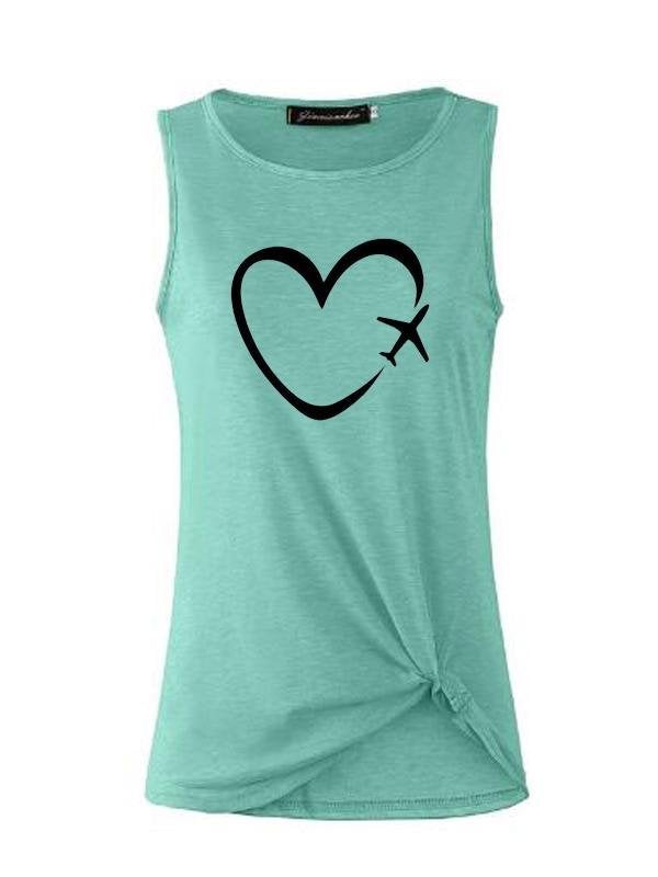 Casual Love Print Round Neck Sleeveless T-shirt - Tank Tops - INS | Online Fashion Free Shipping Clothing, Dresses, Tops, Shoes - 18/05/2021 - Color_Blue - Color_Light Green