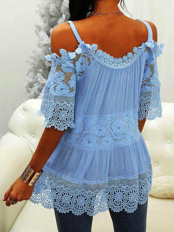 Casual Mid-sleeve Lace Off-the-shoulder Shirt - Blouses - INS | Online Fashion Free Shipping Clothing, Dresses, Tops, Shoes - 17/06/2021 - 30-40 - Blouses