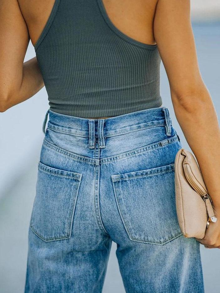 Casual Mid-waist Washed Denim Wide-leg Trousers - Jeans - INS | Online Fashion Free Shipping Clothing, Dresses, Tops, Shoes - 23/07/2021 - 30-40 - Bottoms