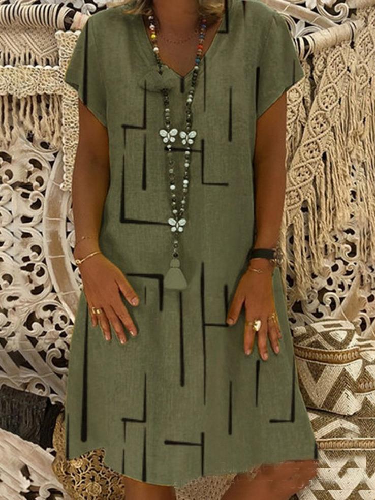 Casual Plus Size V-neck Knee-length Dress - Mini Dresses - INS | Online Fashion Free Shipping Clothing, Dresses, Tops, Shoes - 06/07/2021 - 10-20 - color-army-green
