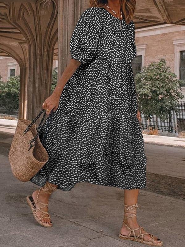 Casual Polka Dot Printed Puff Sleeve Dress - Midi Dresses - INS | Online Fashion Free Shipping Clothing, Dresses, Tops, Shoes - 20-30 - 26/07/2021 - Category_Midi Dresses