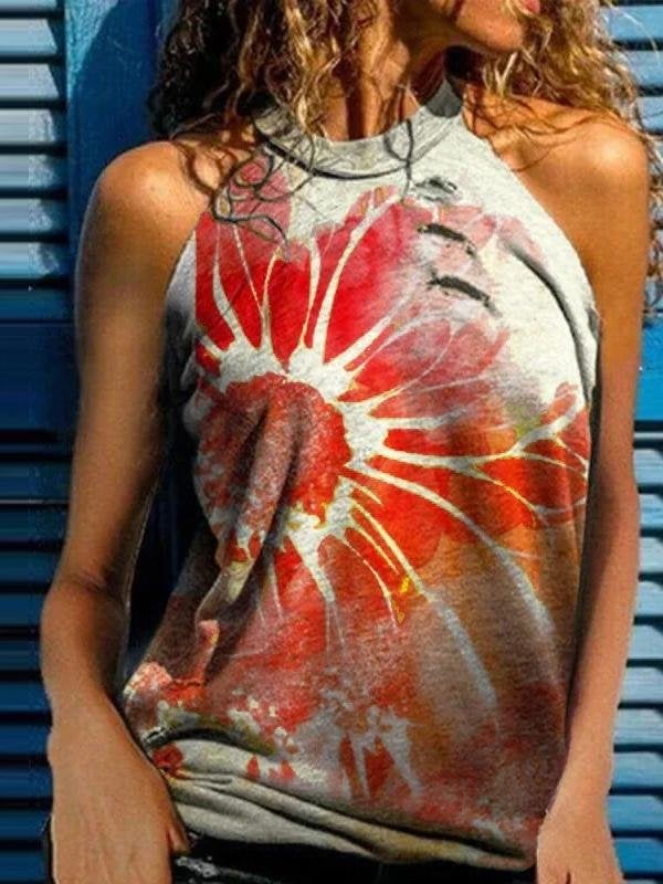 Casual Printed Sleeveless Halter Tank Tops - Tank Tops - INS | Online Fashion Free Shipping Clothing, Dresses, Tops, Shoes - 08/07/2021 - 10-20 - Category_Tank Tops