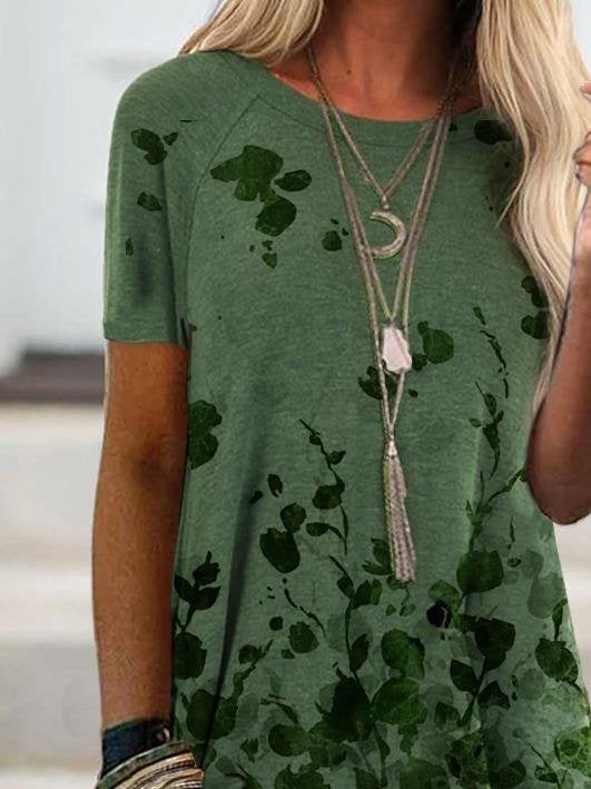Casual Short-sleeved Digital Print T-shirt - T-shirts - INS | Online Fashion Free Shipping Clothing, Dresses, Tops, Shoes - 01/07/2021 - 10-20 - color-green