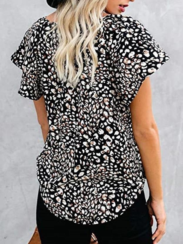 Casual Short-sleeved Loose Printed V-neck Shirt - Blouses - INS | Online Fashion Free Shipping Clothing, Dresses, Tops, Shoes - 10-20 - 18/06/2021 - BLO2106180120