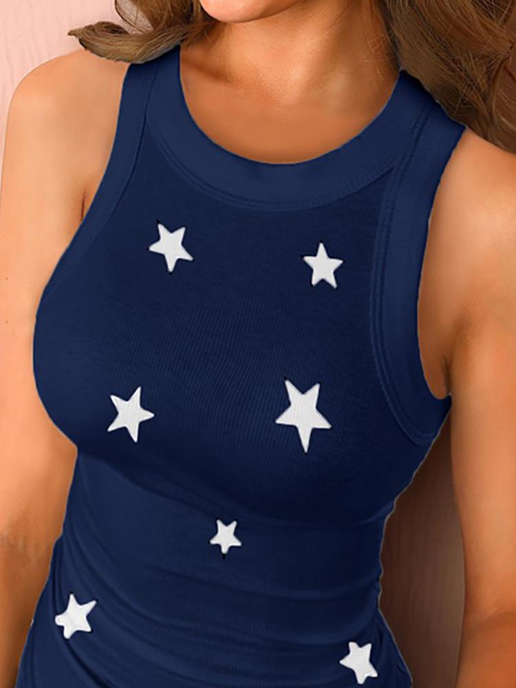 Casual Solid Color Printed Round Neck Vest - Tank Tops - INS | Online Fashion Free Shipping Clothing, Dresses, Tops, Shoes - 19/05/2021 - Color_America - Color_Blue