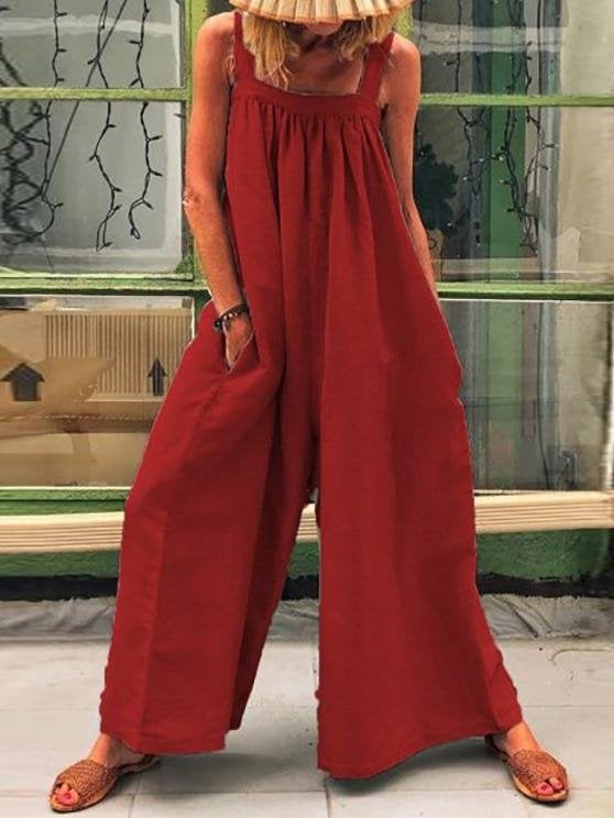 Casual Solid Sleeveless Suspender Jumpsuit - Jumpsuit & Rompers - INS | Online Fashion Free Shipping Clothing, Dresses, Tops, Shoes - 01/07/2021 - 30-40 - Bottoms