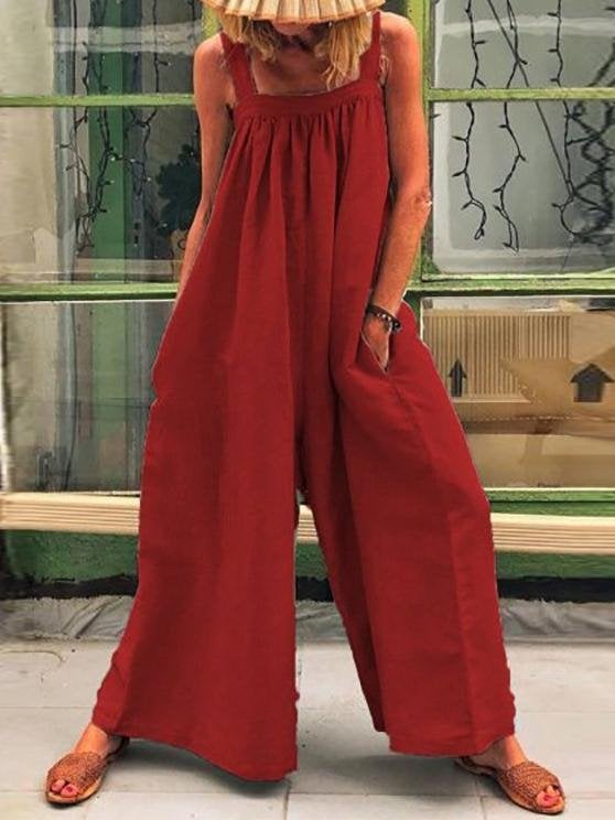 Casual Solid Sleeveless Suspender Jumpsuit - Jumpsuit & Rompers - INS | Online Fashion Free Shipping Clothing, Dresses, Tops, Shoes - 01/07/2021 - 30-40 - Bottoms