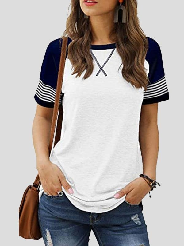 Casual Splicing Faded Short-sleeved Ladies T-shirt - T-shirts - INS | Online Fashion Free Shipping Clothing, Dresses, Tops, Shoes - 10-20 - 12/07/2021 - color-blue