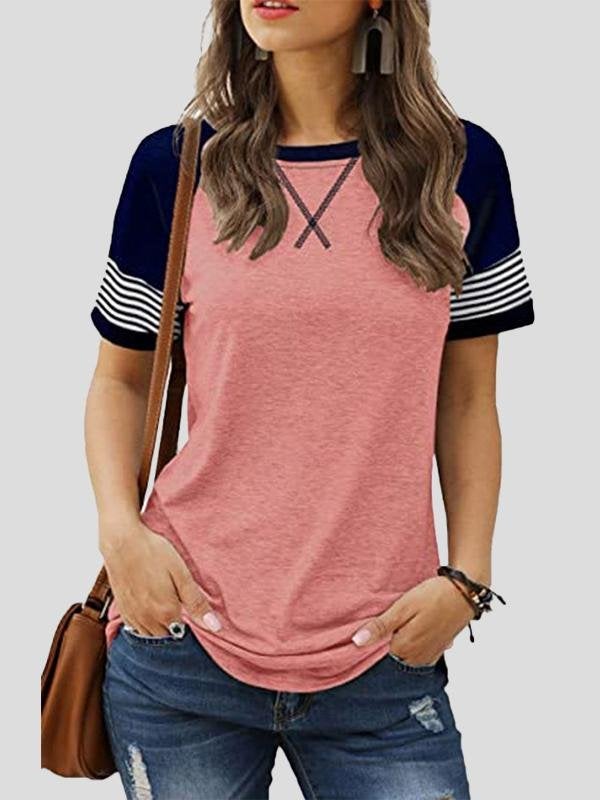Casual Splicing Faded Short-sleeved Ladies T-shirt - T-shirts - INS | Online Fashion Free Shipping Clothing, Dresses, Tops, Shoes - 10-20 - 12/07/2021 - color-blue