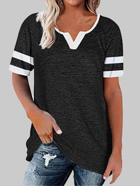 Casual Stitching V-neck Short-sleeved T-shirt - T-shirts - INS | Online Fashion Free Shipping Clothing, Dresses, Tops, Shoes - 03/06/2021 - Color_Black - Color_Gray