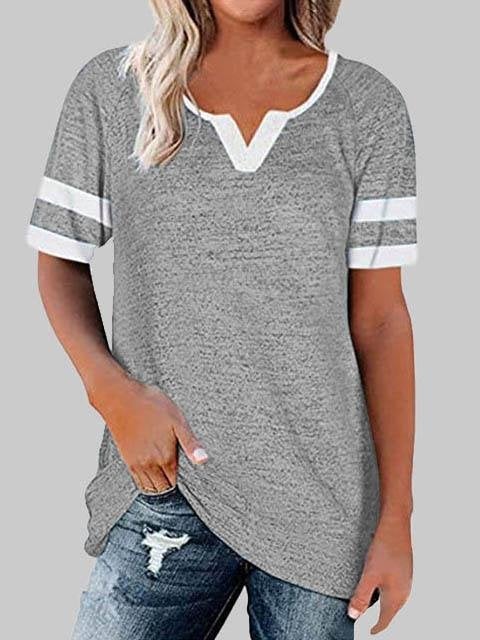 Casual Stitching V-neck Short-sleeved T-shirt - T-shirts - INS | Online Fashion Free Shipping Clothing, Dresses, Tops, Shoes - 03/06/2021 - Color_Black - Color_Gray
