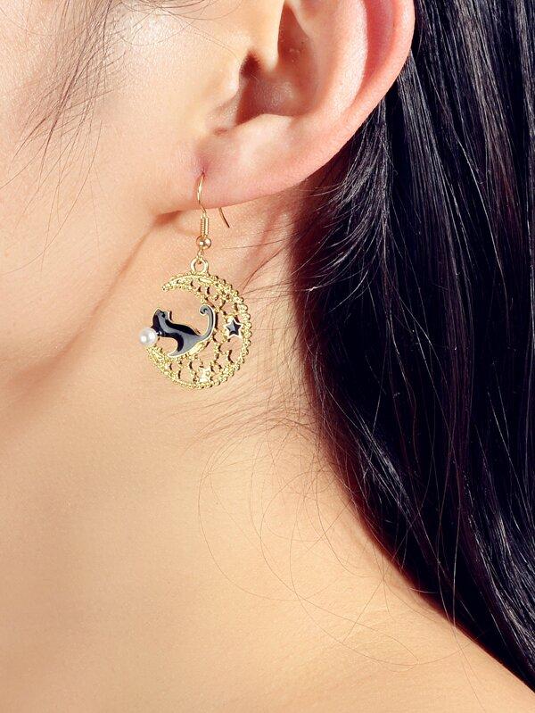 Cat Decor Hollow Out Moon Drop Earrings - INS | Online Fashion Free Shipping Clothing, Dresses, Tops, Shoes