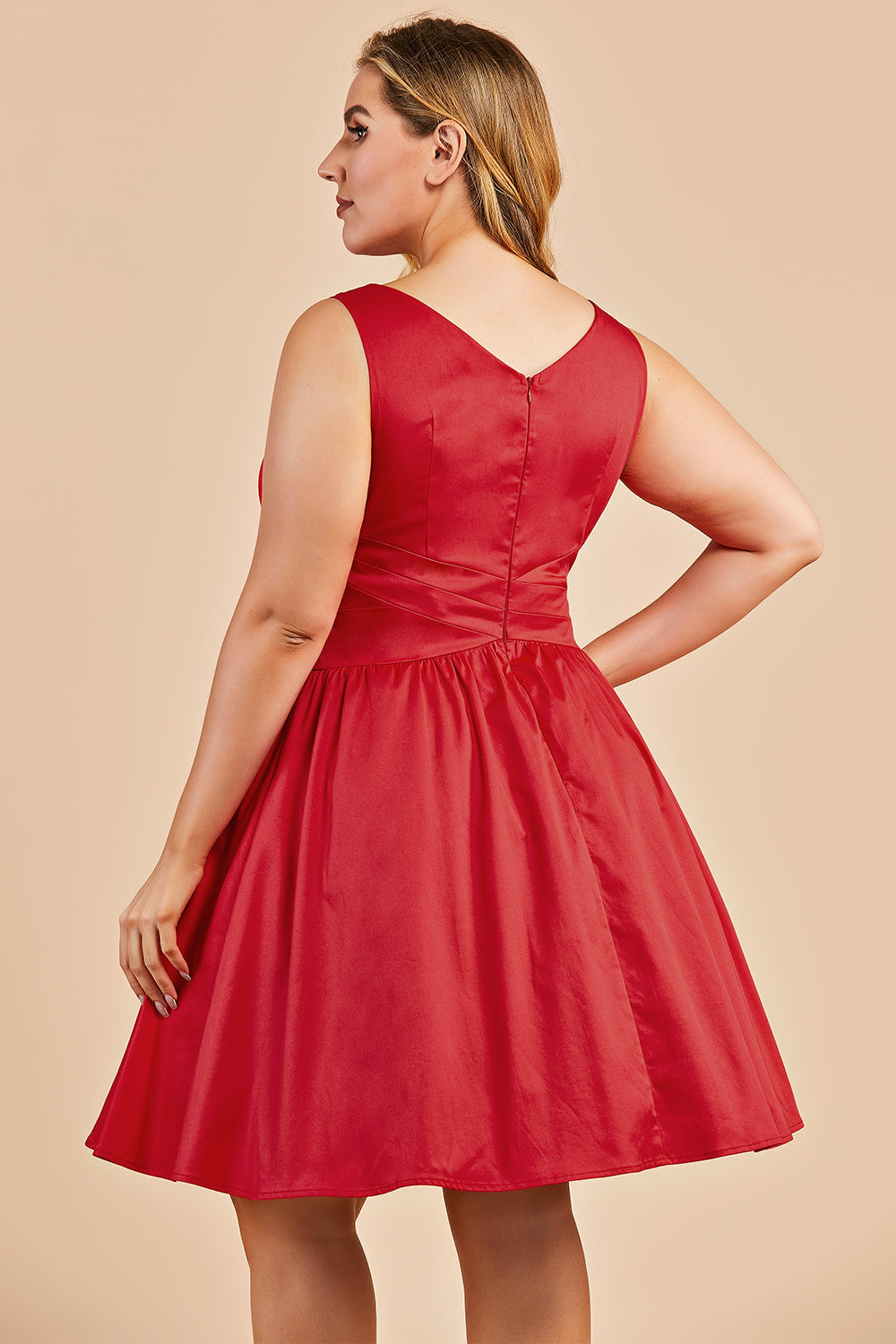 Red V-neck Plus Size Swing Dress