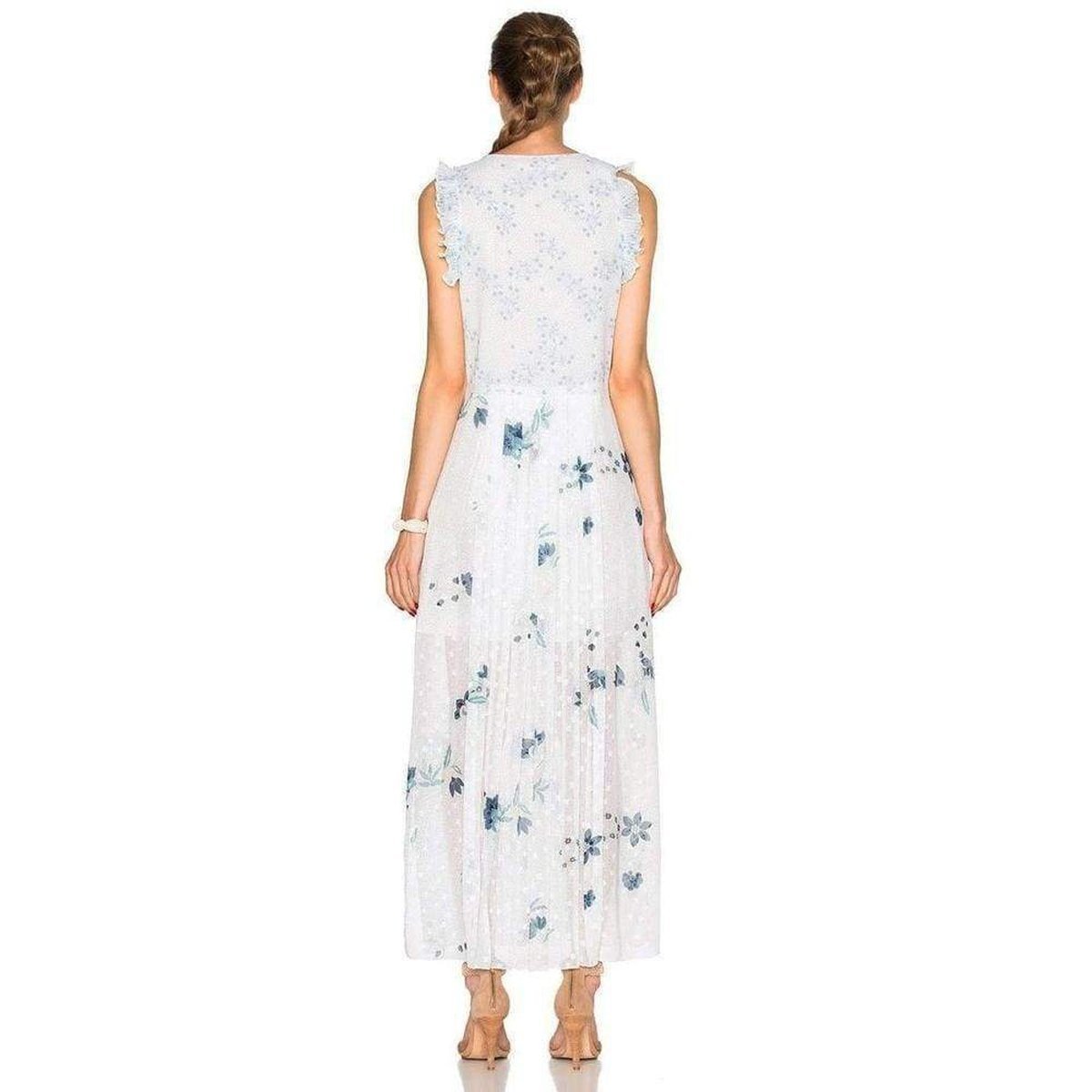 Ruffle Trimmed Printed Fil Coupe Maxi Dress