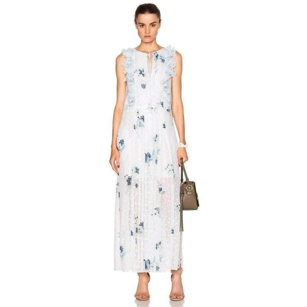 Ruffle Trimmed Printed Fil Coupe Maxi Dress