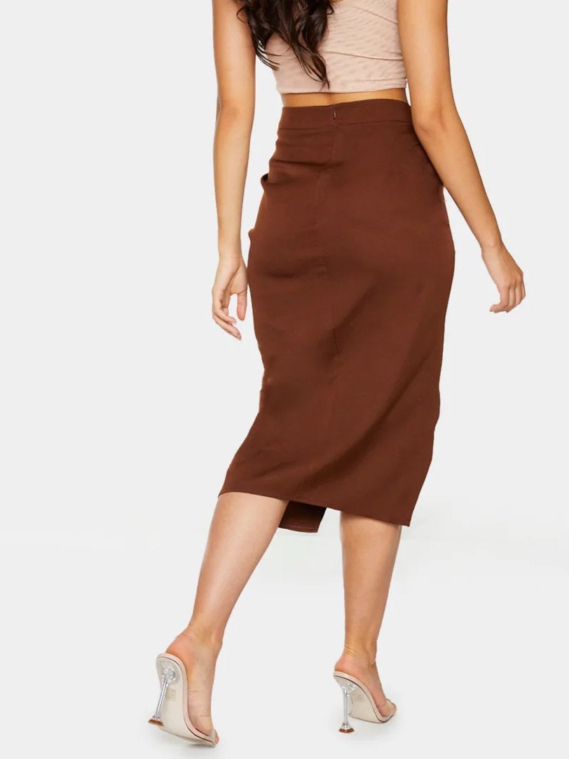 Chocolate Woven Ruched Detail Midi Skirt - Shirts - INS | Online Fashion Free Shipping Clothing, Dresses, Tops, Shoes - 03/01/2021 - Black - Blue
