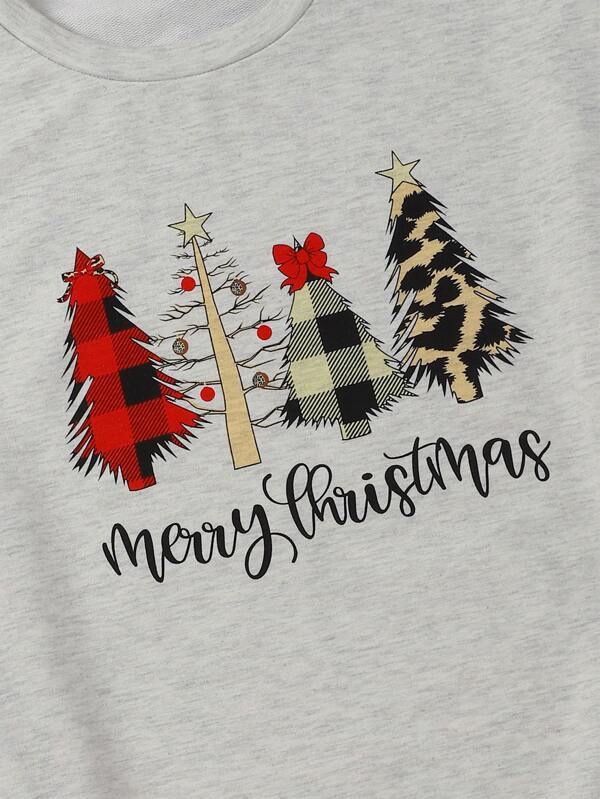 Christmas Slogan And Tree Print Drop Shoulder Sweatshirt - INS | Online Fashion Free Shipping Clothing, Dresses, Tops, Shoes