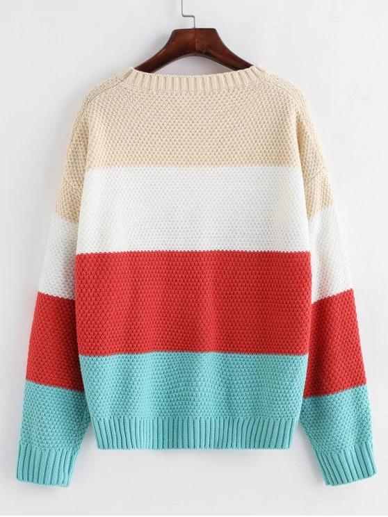 Color-blocking Drop Shoulder Textured Sweater - INS | Online Fashion Free Shipping Clothing, Dresses, Tops, Shoes