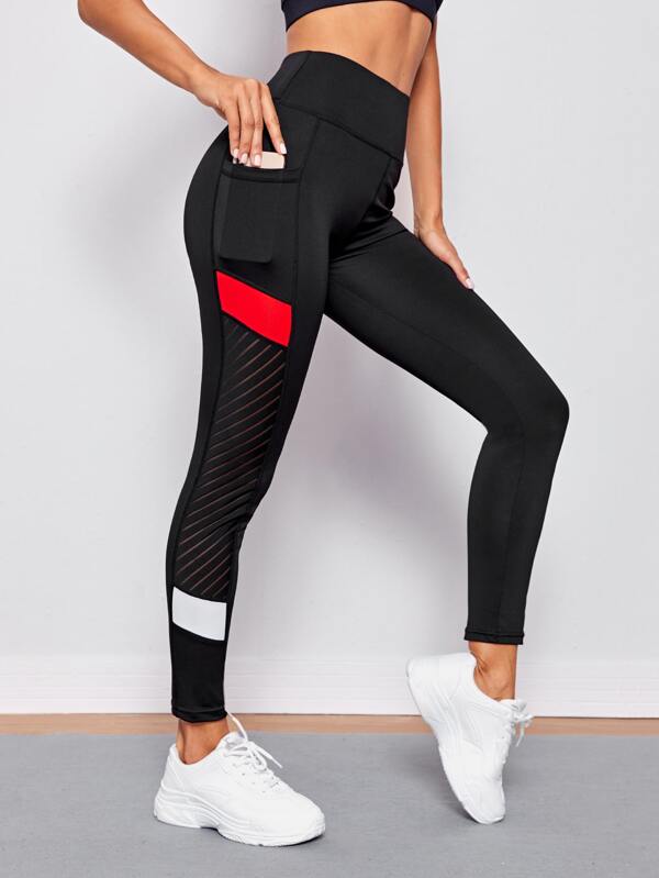 Colorblock Sports Leggings With Phone Pocket - INS | Online Fashion Free Shipping Clothing, Dresses, Tops, Shoes