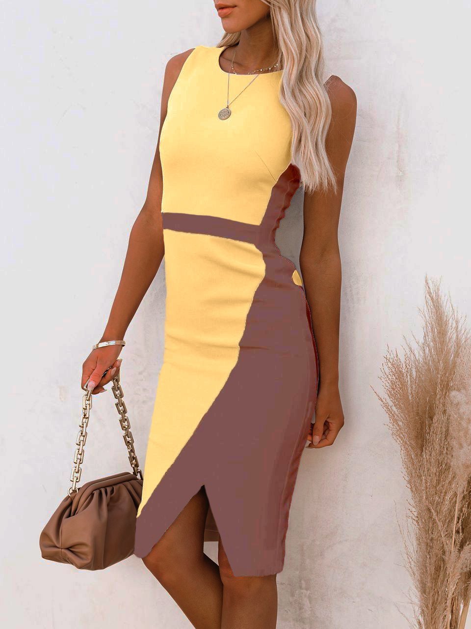Contrast Color Sleeveless Round Neck Midi Dress - Midi Dresses - INS | Online Fashion Free Shipping Clothing, Dresses, Tops, Shoes - 18/06/2021 - 20-30 - Category_Midi Dresses