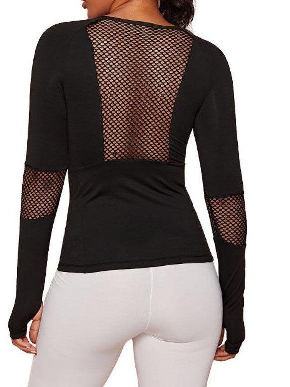 Contrast Fishnet Mesh Sports Tee With Thumb Hole - Activewear - INS | Online Fashion Free Shipping Clothing, Dresses, Tops, Shoes - 02/04/2021 - 0204V3 - Activewear
