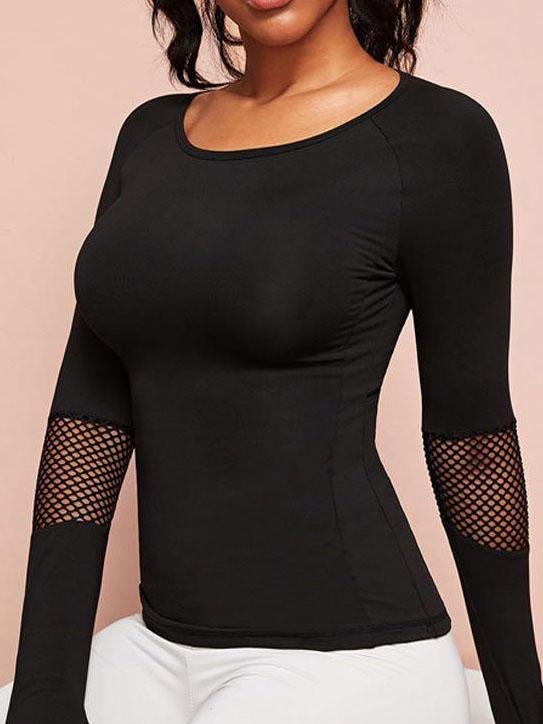 Contrast Fishnet Mesh Sports Tee With Thumb Hole - Activewear - INS | Online Fashion Free Shipping Clothing, Dresses, Tops, Shoes - 02/04/2021 - 0204V3 - Activewear