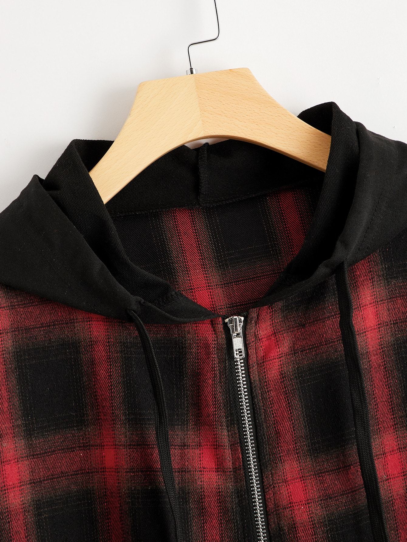 Contrast Hooded Plaid Zip Up Jacket - INS | Online Fashion Free Shipping Clothing, Dresses, Tops, Shoes