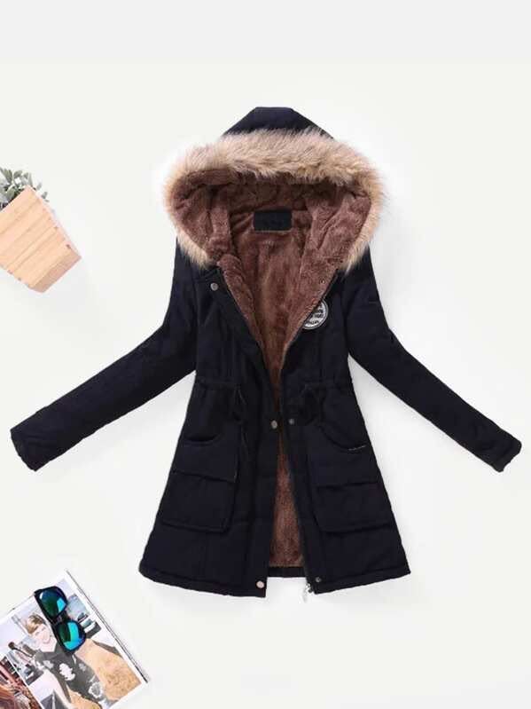 Contrast Lined Hood Parka Coat - INS | Online Fashion Free Shipping Clothing, Dresses, Tops, Shoes