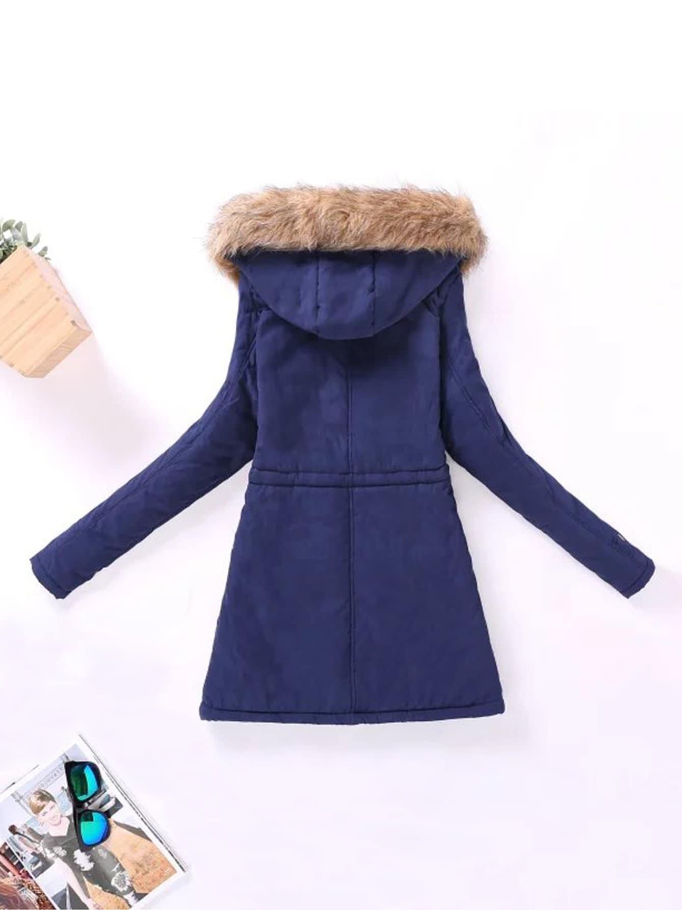Contrast Lined Hood Parka Coat - INS | Online Fashion Free Shipping Clothing, Dresses, Tops, Shoes