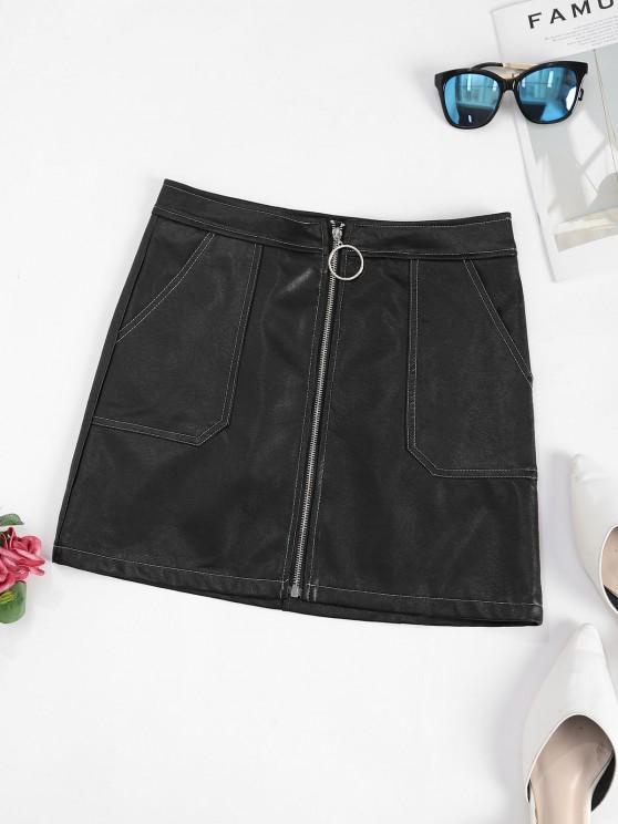 Contrast Stitching Zip Up PU Leather Mini Skirt - Mini Dresses - INS | Online Fashion Free Shipping Clothing, Dresses, Tops, Shoes - 02/09/2021 - Black - Casual