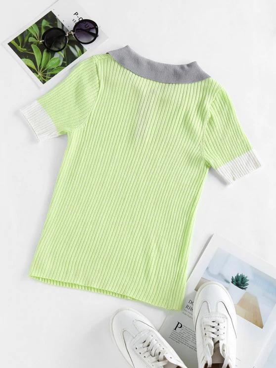 Contrast Trim Ribbed Knitwear - Sweaters - INS | Online Fashion Free Shipping Clothing, Dresses, Tops, Shoes - 02/07/2021 - Casual - Color_Green