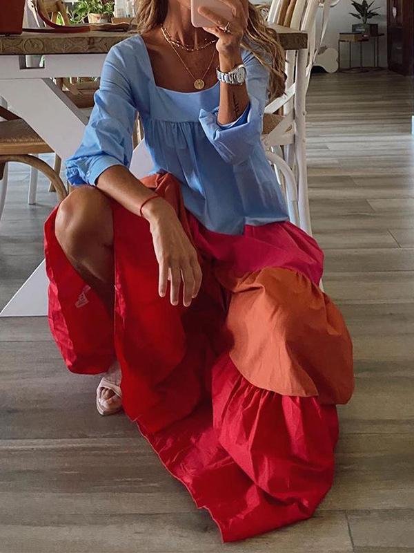 Contrasting Casual Loose Dress - Maxi Dresses - INS | Online Fashion Free Shipping Clothing, Dresses, Tops, Shoes - 17/06/2021 - 20-30 - color-blue