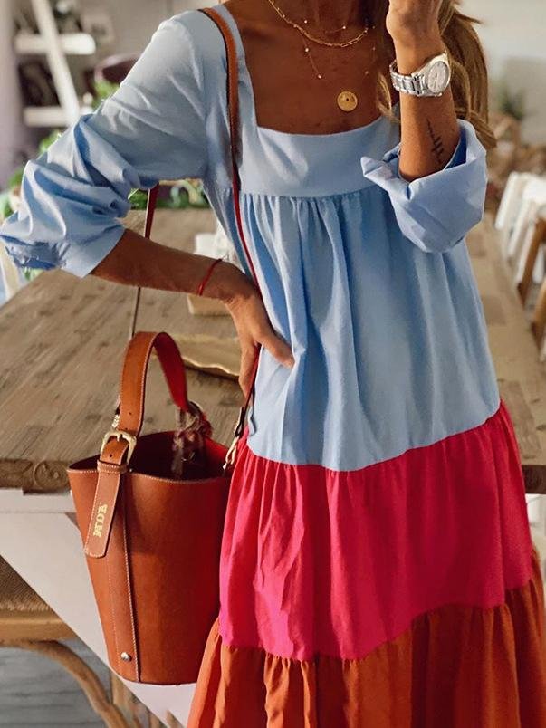 Contrasting Casual Loose Dress - Maxi Dresses - INS | Online Fashion Free Shipping Clothing, Dresses, Tops, Shoes - 17/06/2021 - 20-30 - color-blue