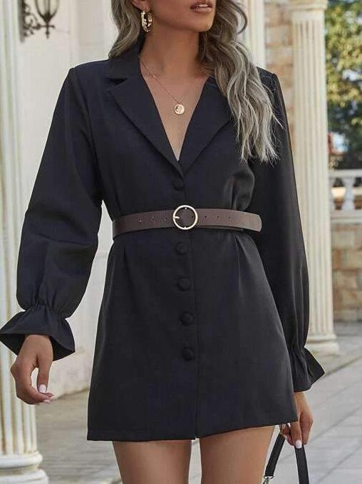 Covered Button Blazer Dress Without Belted - Dresses - INS | Online Fashion Free Shipping Clothing, Dresses, Tops, Shoes - Autumn - Black - Casual