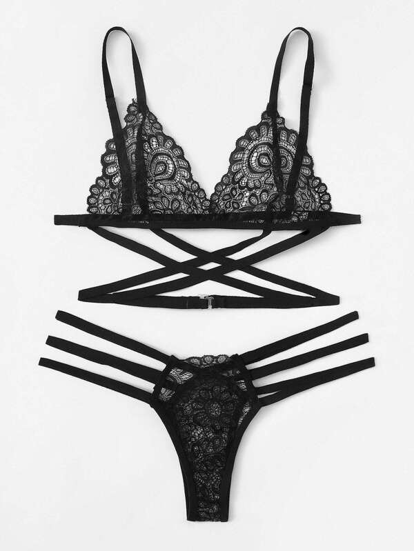 Criss Cross Ladder Cut-Out Lingerie Set - INS | Online Fashion Free Shipping Clothing, Dresses, Tops, Shoes