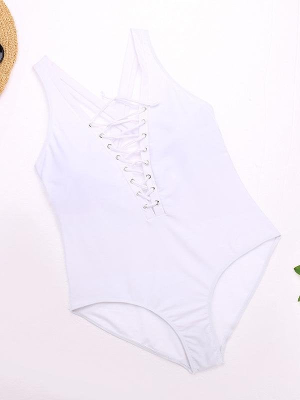 Criss-cross Strappy Padded Plus Size One-Piece Swimsuit - Plus Swimsuits - INS | Online Fashion Free Shipping Clothing, Dresses, Tops, Shoes - 21/04/2021 - Catagory_Plus Swimsuits - Color_White